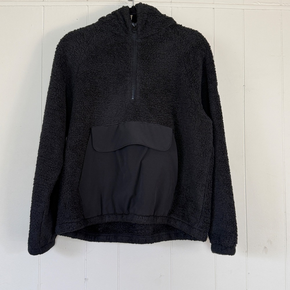 Outerknown Womens Black Sherpa Fleece Quarter Zip Hoodie Pullover size S Outdoor